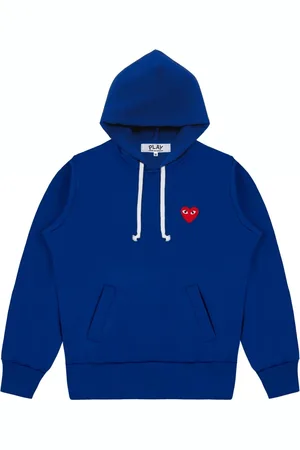 Comme des Garçons Sweathshirts & Hoodies, Dame, Blå, M, Polyester, Blå Hættetrøje med Rødt Hjerte Logo