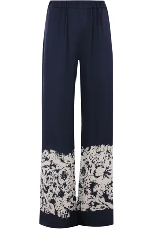 RAQUEL DINIZ Bukser, Dame, Blå, XS, Satin, Blomstret Brede Ben Bukser