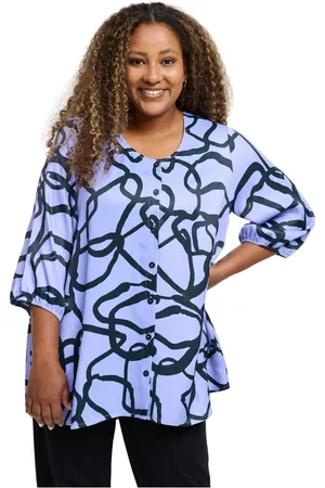 Pont Neuf Bluser & Skjorter, Dame, Blå, 3XL, Rayon, Thorid Bluse med ¾ Ærmer