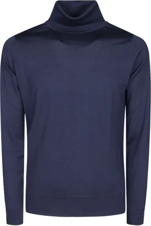 JOHN SMEDLEY Strik, Herre, Blå, L, Uld, Lysblå Merinould Turtleneck Sweater