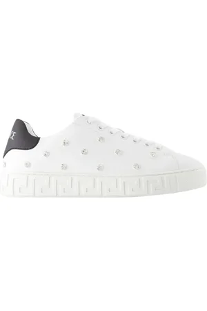 VERSACE Sko, Dame, Hvid, 36 EU, Læder, Hvide Læder Sneakers - Rund Tå
