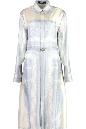 VERSACE Kjole, Dame, Grå, S, Silkekjole med La Coupe Des Dieux Print
