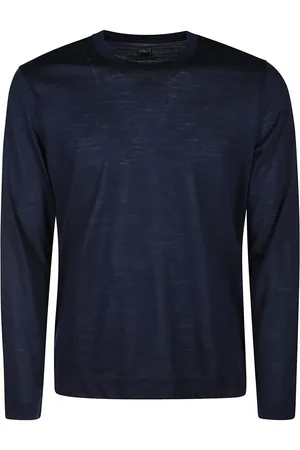 FEDELI Strik, Herre, Blå, M, Uld, Uld Crew Neck Sweater