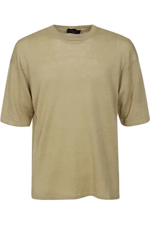 Roberto Collina Strik, Herre, Grøn, M, Linned, Linned Half-sleeved Rundhals T-shirt