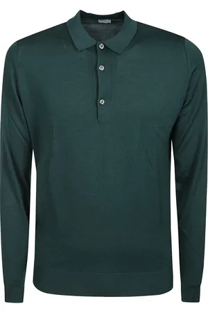 JOHN SMEDLEY Strik, Herre, Grøn, M, Uld, Grøn Merino Uld Polo med Knappelukning