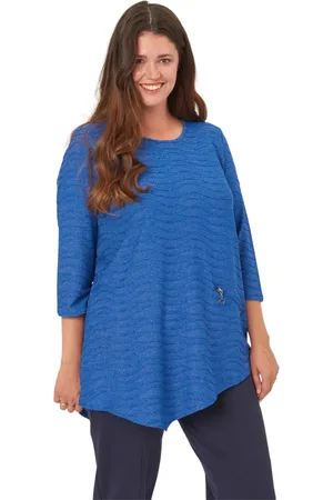 Pont Neuf Bluser & Skjorter, Dame, Blå, L, Asymmetrisk Bluse med Bølge Mønster