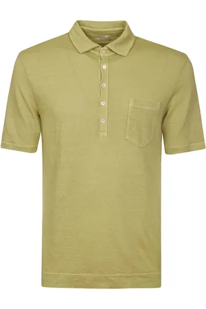 MASSIMO ALBA Top, Herre, Grøn, S, Linned, Linned Polo Skjorte med Brystlomme