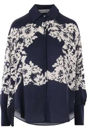 RAQUEL DINIZ Bluser & Skjorter, Dame, Blå, M, Satin, Oversized Blå Blomstret Skjorte