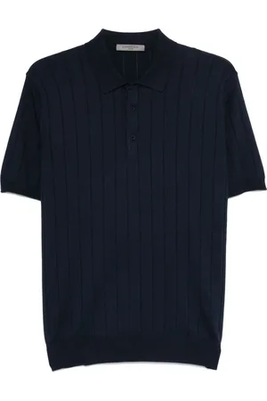 corneliani Top, Herre, Blå, XL, Bomuld, Ribbet Pima Bomuld Polo Skjorte