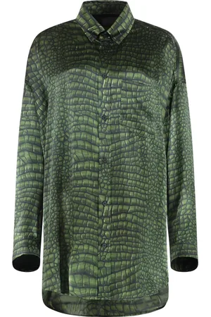 Balenciaga Bluser & Skjorter, Dame, Grøn, XS, Silke Krokodille Print Skjorte
