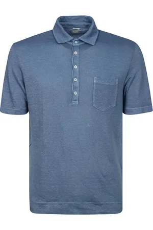 MASSIMO ALBA Top, Herre, Blå, M, Linned, Blå Linned Polo Skjorte med Lomme