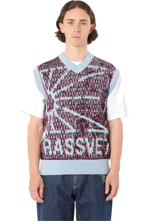 Rassvet Strik, Herre, Blå, XL, Uld, Camo Ærmeløs Strikket Jumper Vest