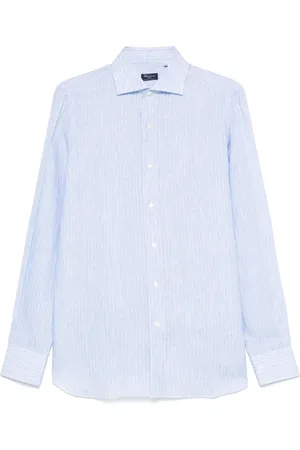 Finamore Skjorte, Herre, Blå, 3XL, Linned, Stribet Linnedskjorte Lavet i Italien