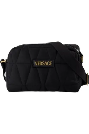 VERSACE Taske, Herre, Sort, ONE SIZE, Uld, Sort Nylon Skuldertaske med Magnetisk Lukning