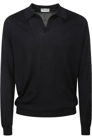JOHN SMEDLEY Top, Herre, Blå, S, Bomuld, Blå Bomuldspolo med Lange Ærmer