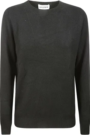 KUJTEN Strik, Dame, Sort, L, Cashmere, Kashmir rundhals sweater med ribkanter