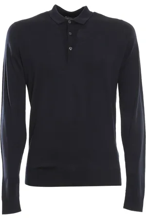 JOHN SMEDLEY Strik, Herre, Sort, S, Uld, Blå Merinould Langærmet Polo