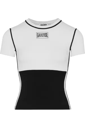 Jean Paul Gaultier Top, Dame, Hvid, S, Bomuld, Stribet Crewneck T-shirt Hvid/Sort
