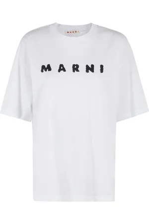 Marni Top, Dame, Hvid, 2XS, Bomuld, Logo Print Oversized T-shirt