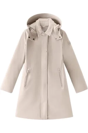 Woolrich Frakke, Dame, Hvid, L, Uld, Aftagelig Hætte Teknisk Trenchcoat