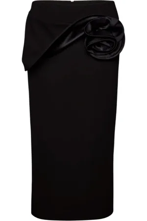 MAGDA BUTRYM Nederdel, Dame, Sort, M, Elegant Sort Midi Nederdel med Draperet Detalje