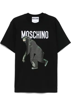 Moschino Top, Herre, Sort, M, Bomuld, Sort Crew Neck T-shirt med Monkey Print