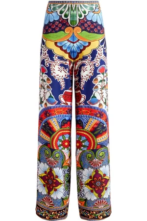 ALICE+OLIVIA Bukser, Dame, Flerfarvet, 2XS, Multifarvet Wide Leg Bukser med Lynlås