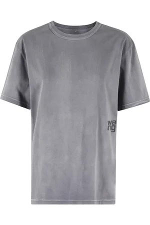 Alexander Wang Top, Dame, Grå, XS, Puff Logo Essential Tee med Bound Neck