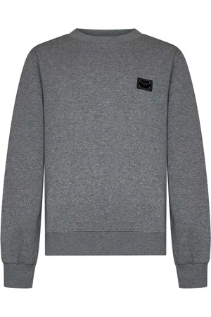 Dolce & Gabbana Sweathshirts & Hoodies, Herre, Grå, S, Bomuld, Grå Ribbet Crewneck Sweater
