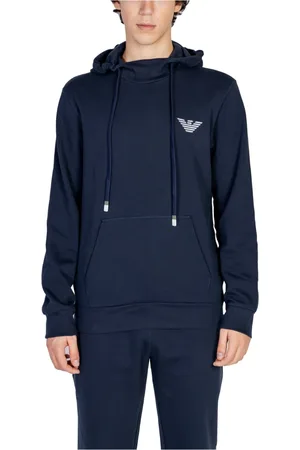 Emporio Armani Sweathshirts & Hoodies, Herre, Blå, S, Bomuld, Blå Hættetrøje med Lomme