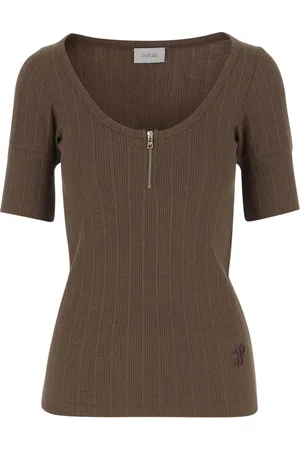 Patou Strik, Dame, Brun, S, Bomuld, Logo Strik T-shirt med Lynlåslukning