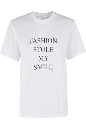 Victoria Beckham Top, Dame, Hvid, S, Uld, Stilfuld Slogan Tee