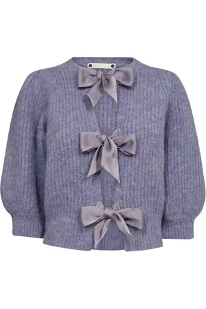 Co`Couture Strik, Dame, Lilla, XL, Uld, Coralie Bow Rib Cardigan