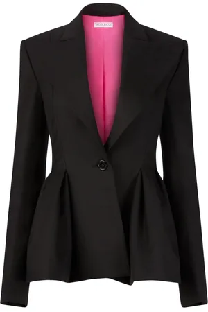 Nina Ricci Jakke, Dame, Sort, M, Uld, Wool Gabardine Peplum Blazer