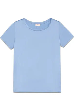 Oltre Top, Dame, Blå, L, Bomuld, T-shirt lavet af to forskellige materialer