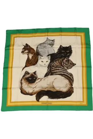 Hermès Pre-owned, Dame, Grøn, ONE SIZE, Pre-owned Carre 90 Les Chats Scarf
