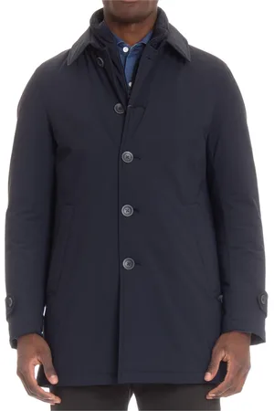 HERNO Frakke, Herre, Blå, 2XL, Uld, Enkeltknappet Frakke