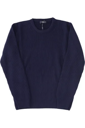 HERNO Strik, Herre, Blå, 3XL, Uld, Ribbet Strikket Trøje i Uld og Kasmir