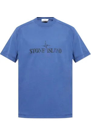 Stone Island Top, Herre, Blå, S, Bomuld, T-shirt med logo
