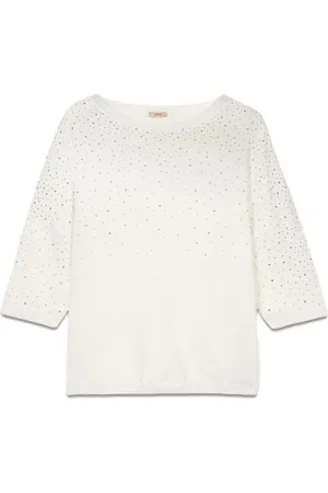 Oltre Strik, Dame, Hvid, L/XL, Polyester, Pullover med mange nitter/strass-sten