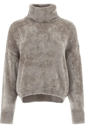 HERNO Strik, Dame, Grå, XS, Bomuld, Crop Ciniglia Sweater