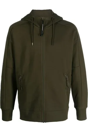 C.P. Company Sweathshirts & Hoodies, Herre, Grøn, XS, Bomuld, Diagonal Raised Fleece Goggle Lynlås-Hoodie