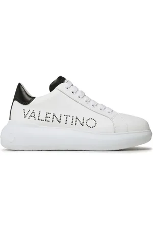 VALENTINO Sko, Herre, Hvid, 39 EU, Læder, Hvide Læder Sneakers med Logoprint