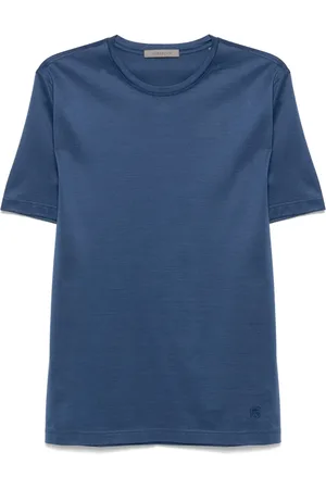 corneliani Top, Herre, Blå, M, Bomuld, Broderet Bomuld T-shirt Lavet i Italien