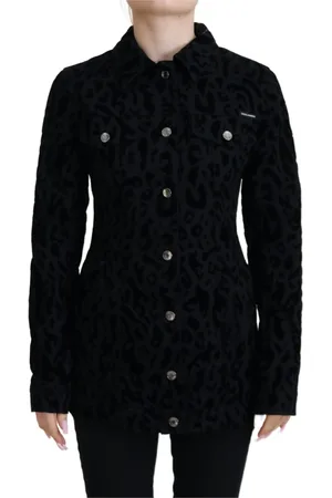 Dolce & Gabbana Jakke, Dame, Sort, XS, Denim, Chic Leopard Denim Jacket