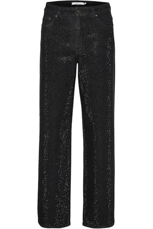 Gestuz Jeans, Dame, Sort, W28, Bomuld, Studded Straight Leg Jeans