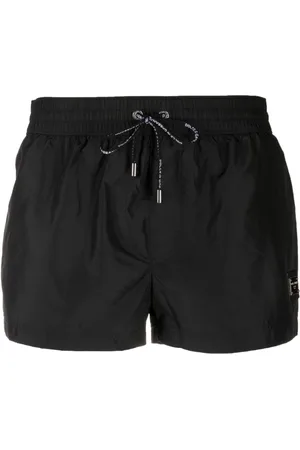 Dolce & Gabbana Badetøj, Herre, Sort, S, Uld, Svømmeshorts med sort logo-plakette