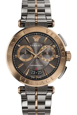 VERSACE Tilbehør, Herre, Flerfarvet, ONE SIZE, Chronograph Ur med Grå Bronze Stålrem