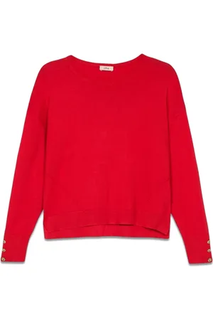 Oltre Strik, Dame, Rød, S/M, Boxy pullover med knapper i ærmets ende