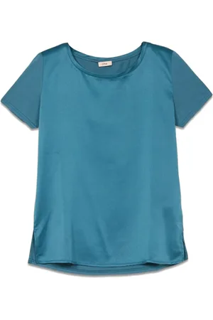 Oltre Bluser & Skjorter, Dame, Blå, S, Bomuld, T-shirt lavet af to forskellige materialer